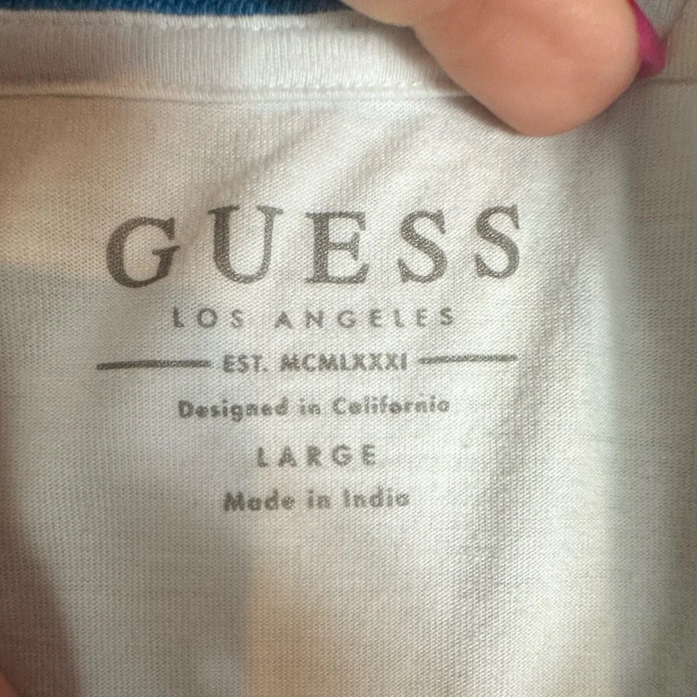 Guess Ringer T Shirt Mens Large Logo Retro 90s Y2K Blue Orange‎ - Picture 6 of 7